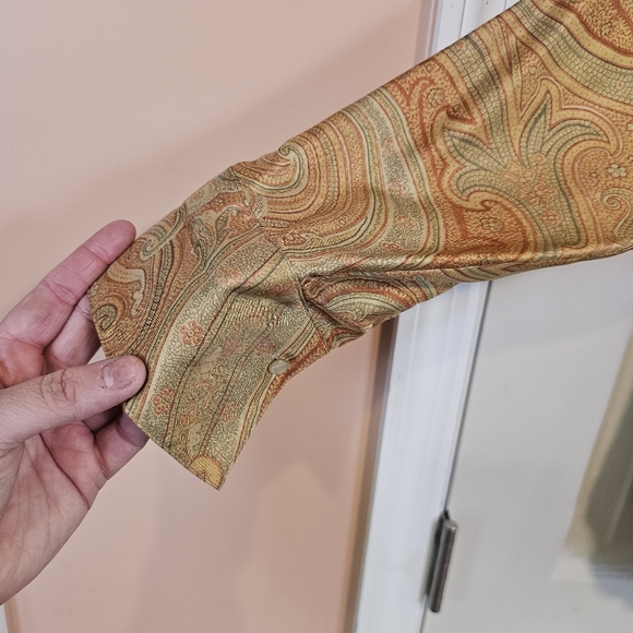 Lauren Ralph Lauren Vintage Silk Button Down Vuff Retro Print Top Old Money - Picture 6 of 7